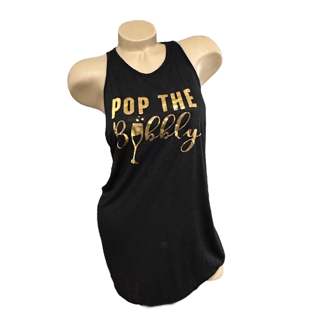 Miken Swim Black & Gold Coverup Pop The Bubbly Tunic Medium Nwot